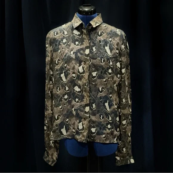 Just Cavalli Silk Sheer Reptile Print Blouse (M) - Picture 2 of 7